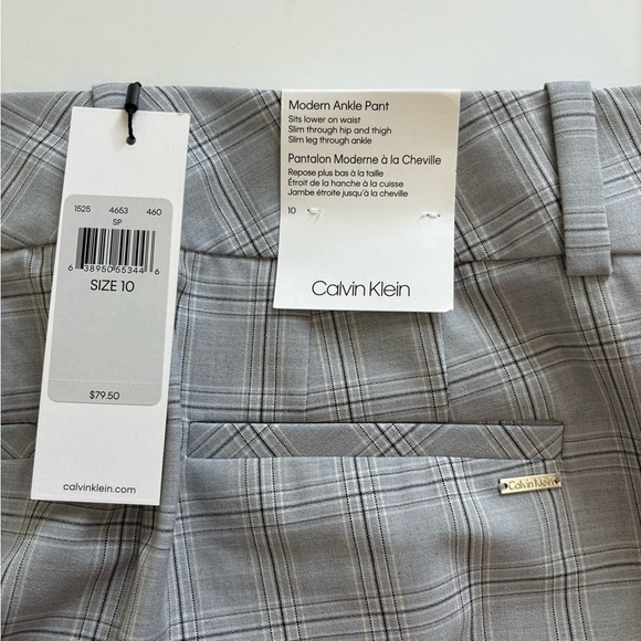 Calvin Klein Modern Ankle Pant Gray Plaid Size 10 New with Tags Lightweight - Picture 3 of 10